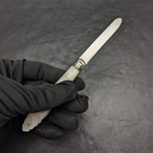 1912年 英国アンティーク 白蝶貝ハンドル 純銀ブレード 折りたたみペンナイフ